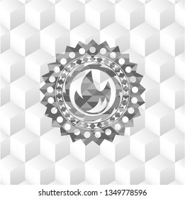 fire icon inside grey emblem. Vintage with geometric cube white background