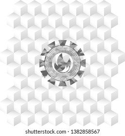 fire icon inside grey icon or emblem with geometric cube white background