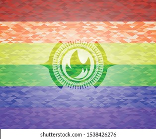 fire icon inside lgbt colors emblem 