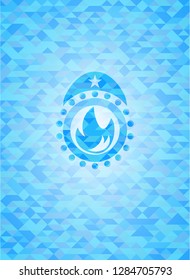 fire icon inside light blue emblem with mosaic ecological style background