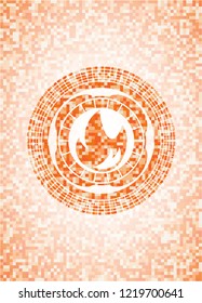 fire icon inside orange mosaic emblem with background