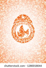 fire icon inside orange mosaic emblem