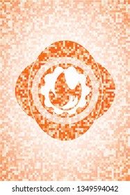 fire icon inside orange mosaic emblem