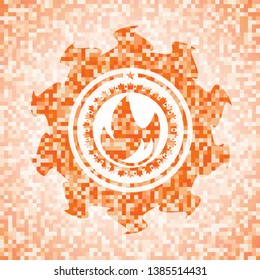 fire icon inside orange mosaic emblem