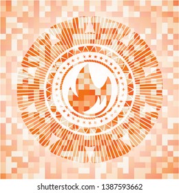 fire icon inside orange mosaic emblem with background