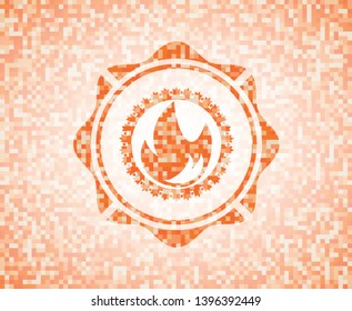 fire icon inside orange mosaic emblem