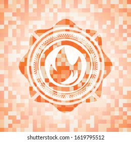 fire icon inside orange tile background illustration. Square geometric mosaic seamless pattern with emblem inside.