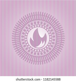 fire icon inside pink emblem. Vintage.