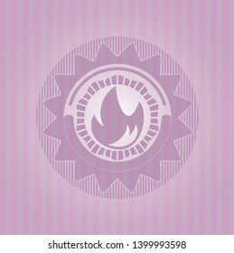 fire icon inside pink emblem. Retro