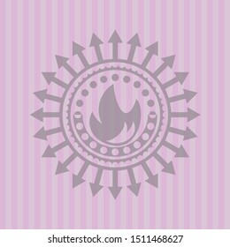 fire icon inside pink emblem. Retro