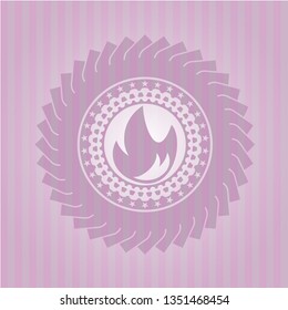 fire icon inside realistic pink emblem