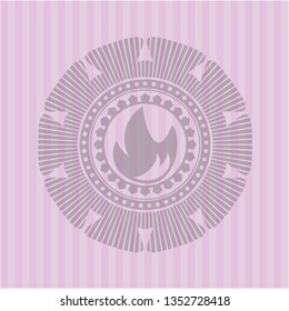 fire icon inside realistic pink emblem