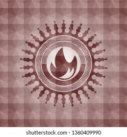fire icon inside red emblem or badge with geometric pattern background. Seamless.