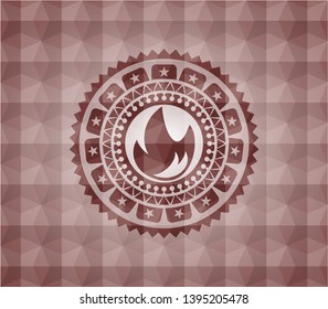fire icon inside red emblem with geometric pattern background. Seamless.