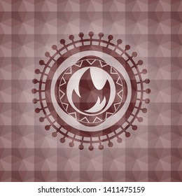 fire icon inside red emblem with geometric pattern background. Seamless.