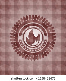 fire icon inside red geometric pattern emblem. Seamless.