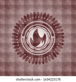 fire icon inside red geometric emblem. Seamless.