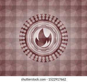 fire icon inside red seamless emblem or badge with geometric pattern background.
