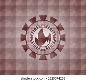 fire icon inside red seamless badge with geometric pattern.