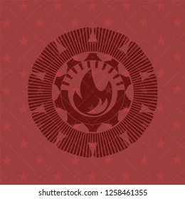 fire icon inside retro red emblem