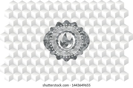 fire icon inside retro style grey emblem with geometric cube white background