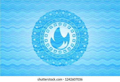 fire icon inside sky blue water emblem.