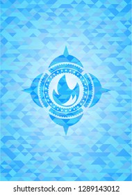fire icon inside sky blue mosaic emblem