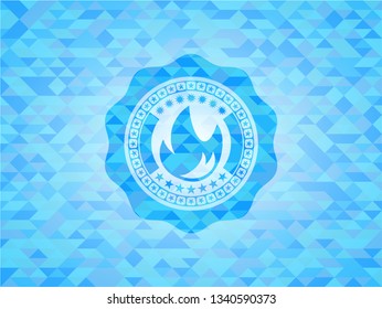 fire icon inside sky blue emblem with mosaic background