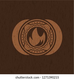 fire icon inside wood emblem. Vintage.