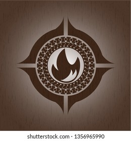 fire icon inside wood emblem. Retro