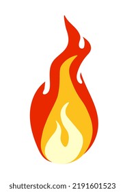 Feuersymbol einzeln auf weißem Hintergrund Stilvolles Flammenelement in Rot, Orange und Gelb Vektorgrafik im Stil eines flachen Cartoons