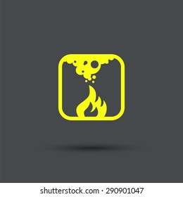 Fire Icon. Isolated. Yellow sign on the gray background. 
Exclusive Symbols. Vector Illustration.