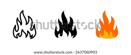 Fire icon. Large bonfire with upward orange flames vector illustration. Campfire heat source and outdoor burning symbol. Used for camping, survival and warmth sign. Bonfire pictogram.