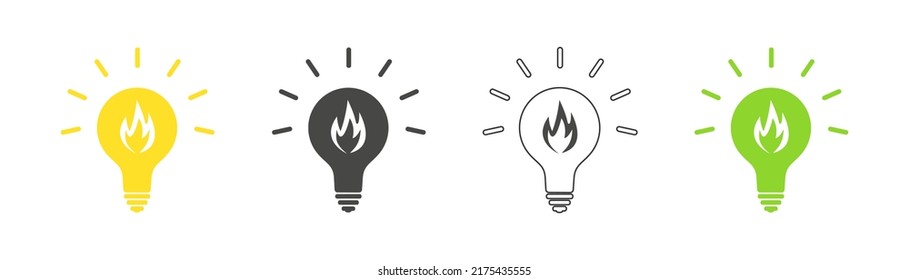 fire icon in light bulb set. Vector.