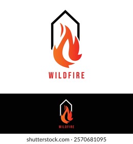 fire icon logo, fire burning building 