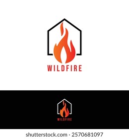 fire icon logo, fire burning building 