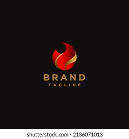 Fire Icon Logo Design with gold outline accent