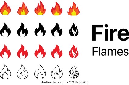 Feuersymbol, Feuerlogo, flaches Design eines farbenfrohen Flammensymbols mit glattem Farbverlauf von gelb nach rot. Einfaches und modernes Brandzeichen, ideal für App-Symbole, Infografiken, Webdesign und Elemente.