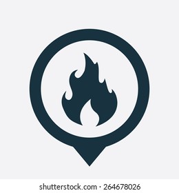 fire icon map pin on white background 