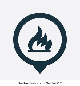 fire icon map pin on white background 