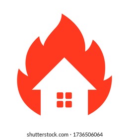 fire icon of an old house. flat vector illustration.