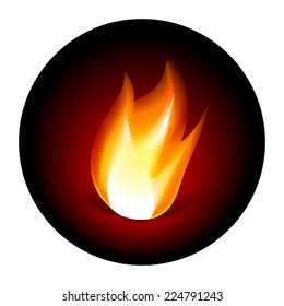 Fire icon on dark red background. Vector illustration