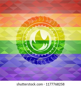 fire icon on mosaic background with the colors of the LGBT flag