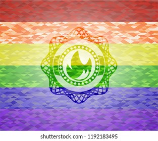 fire icon on mosaic background with the colors of the LGBT flag