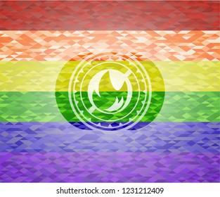 fire icon on mosaic background with the colors of the LGBT flag