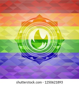 fire icon on mosaic background with the colors of the LGBT flag