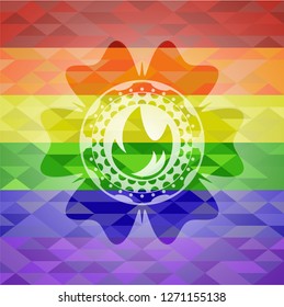 fire icon on mosaic background with the colors of the LGBT flag