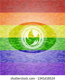 fire icon on mosaic background with the colors of the LGBT flag