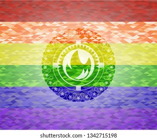 fire icon on mosaic background with the colors of the LGBT flag