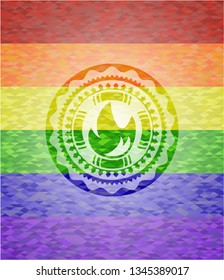 fire icon on mosaic background with the colors of the LGBT flag